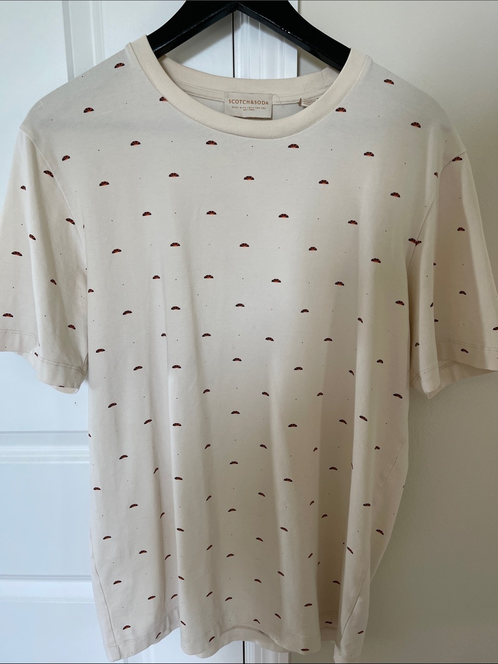 Scotch & Soda Cream Short-Sleeve Tee with Rust Dot Motif